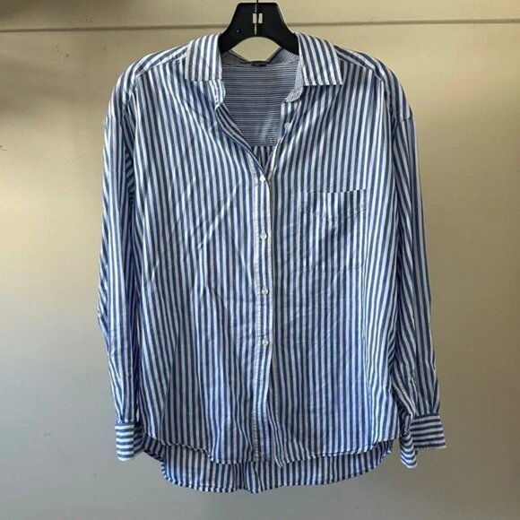 Vince drop shoulder boxy career oversized relaxed fit stripe button down blouse - Picture 1 of 13